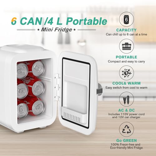 CROWNFUL Mini Fridge, 4 Liter 6 Can Portable Cooler and Warmer, Person –  SethGarden