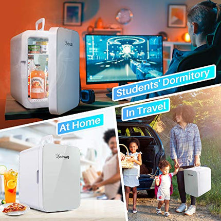 AstroAI 4 Liter/6 Can Portable Mini Fridge,Small Refrigerator,Mini  Refrigerator, AC/DC, White Color